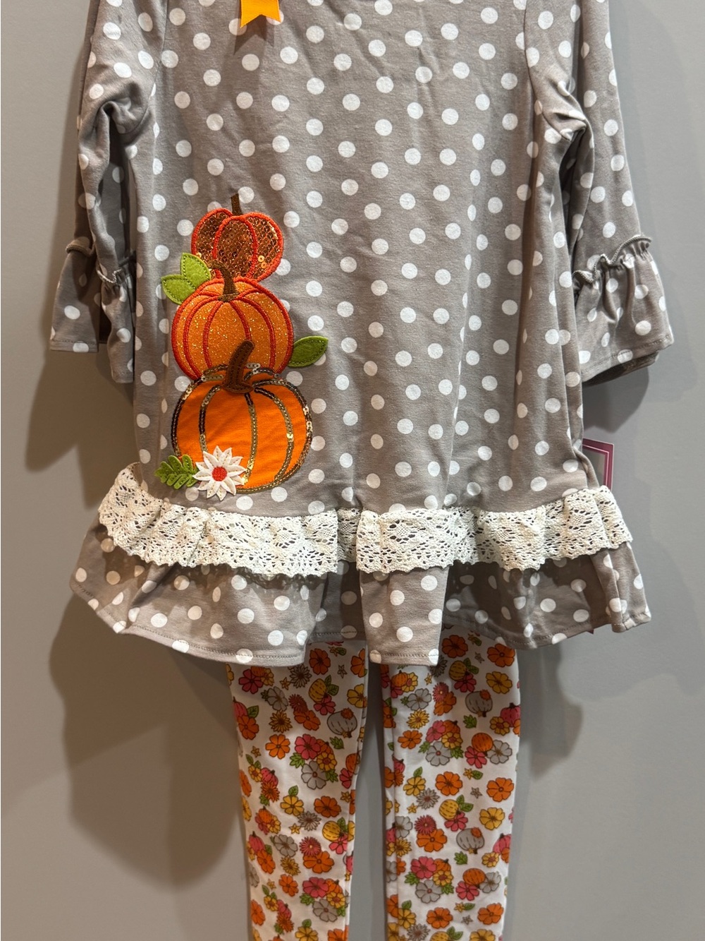 Rare Editions Taupe Polka Dot Pumpkin Tunic with Floral Leggings